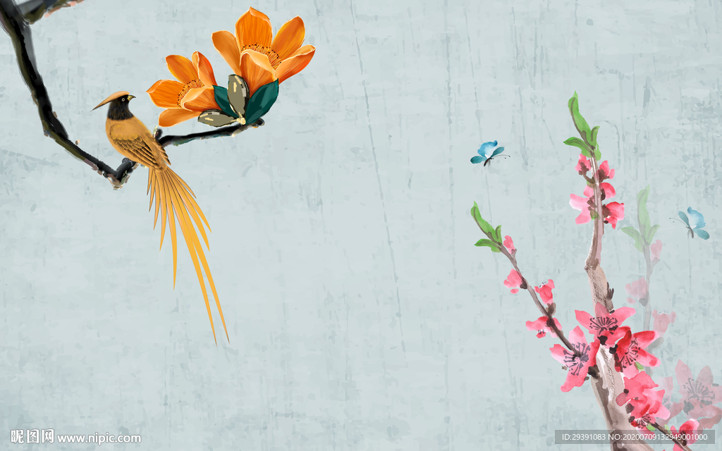 新中式玉兰花鸟图片