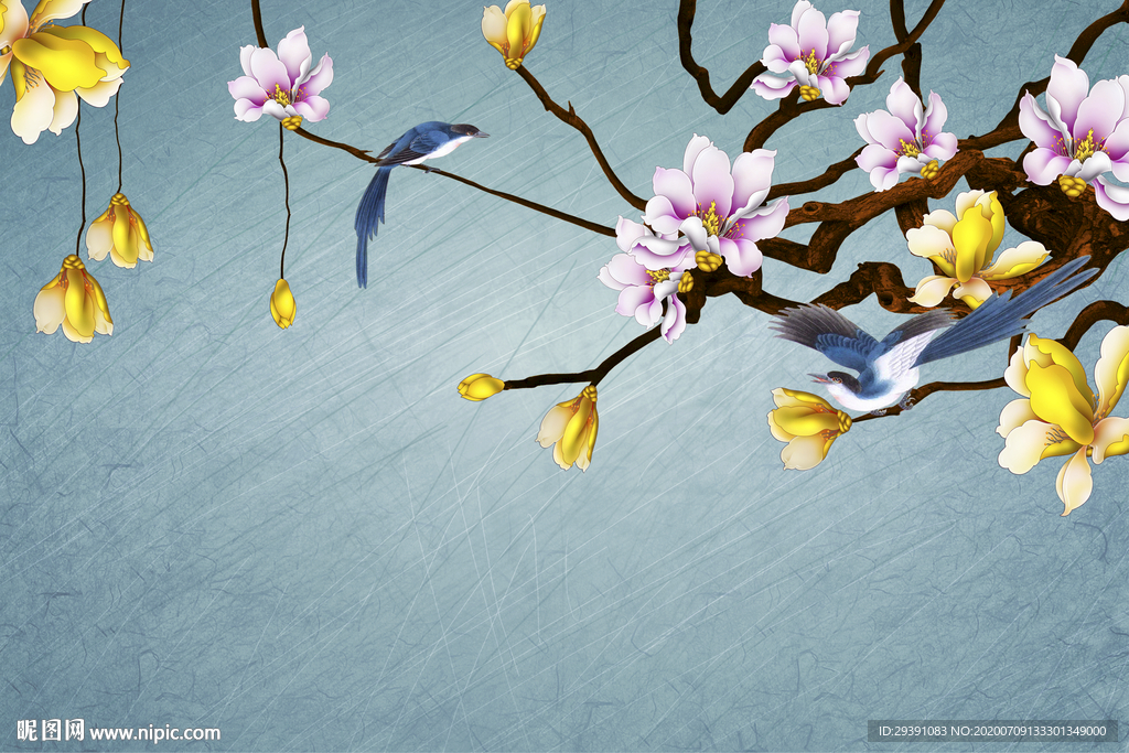 新中式玉兰背景墙系列图片