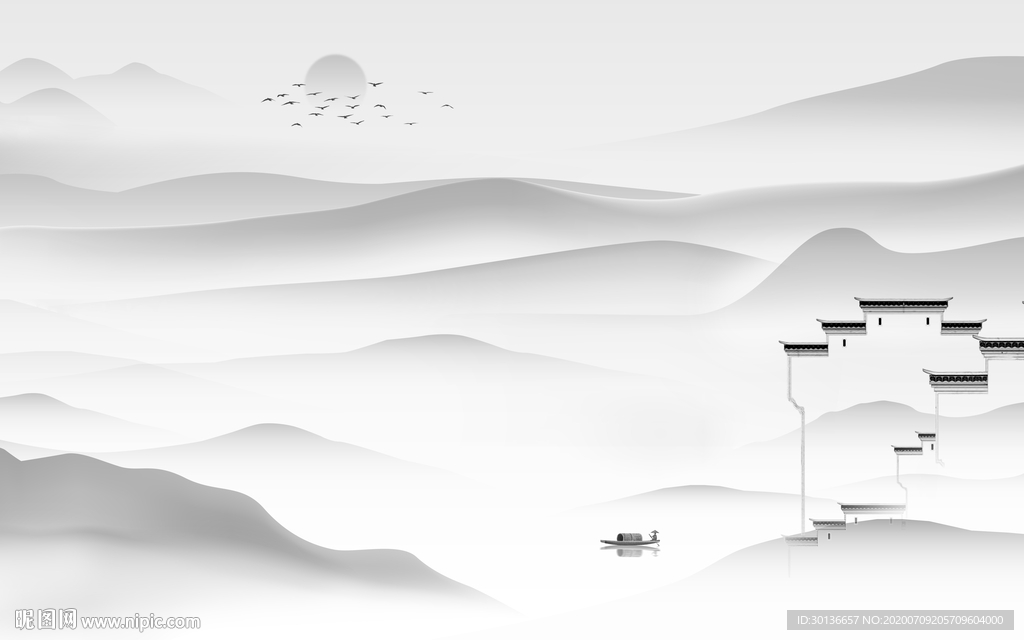 新款山水画灰色画 TIF分层