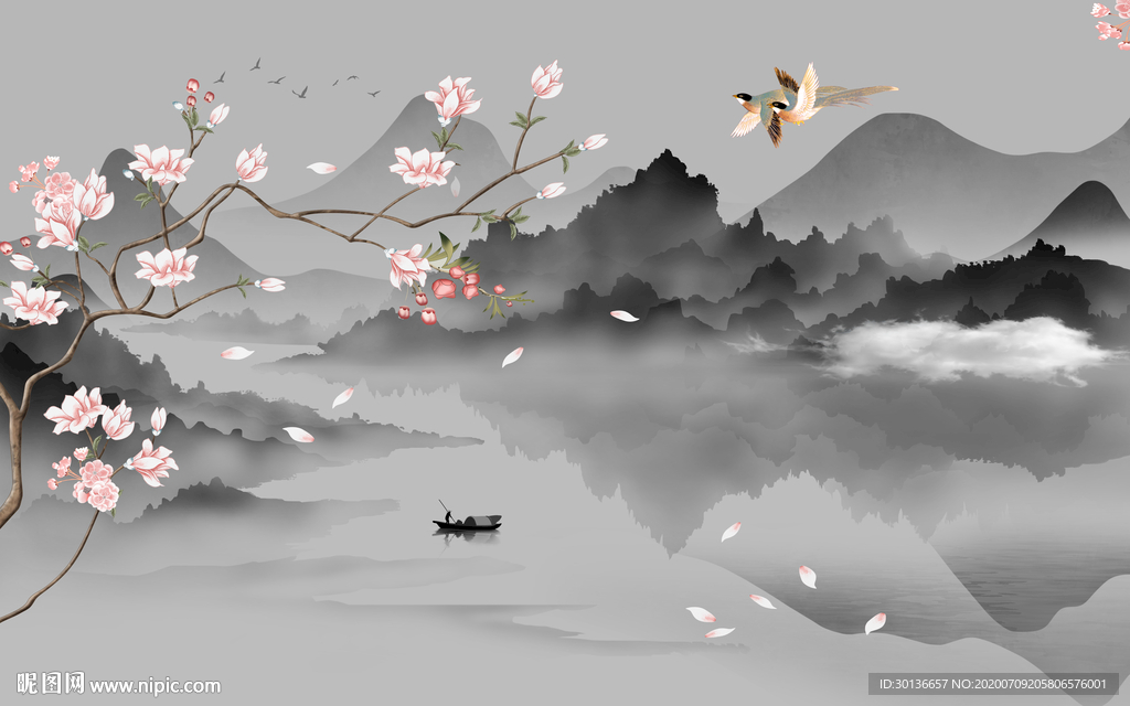 简约中式灰色山水 TIF分层