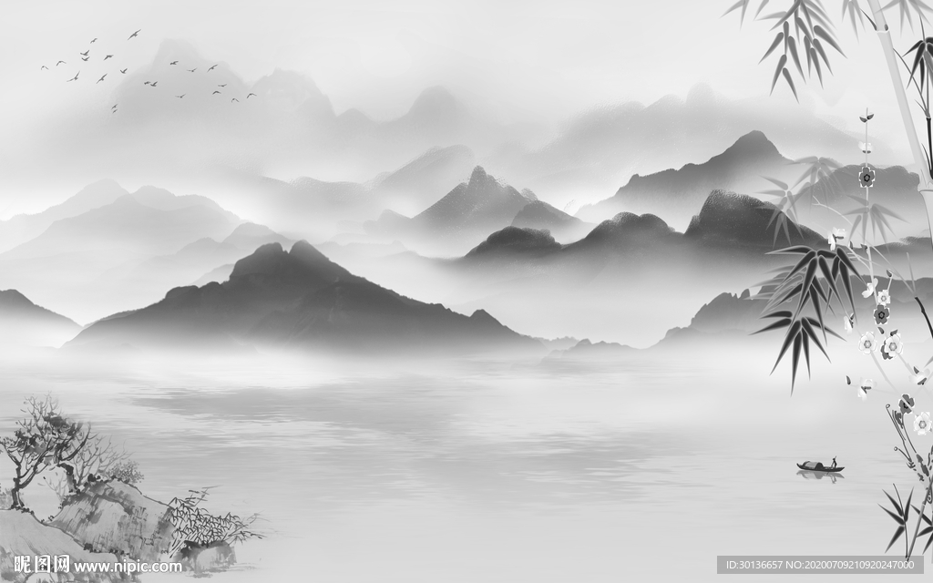 爆款中式简约山水 TIF分层