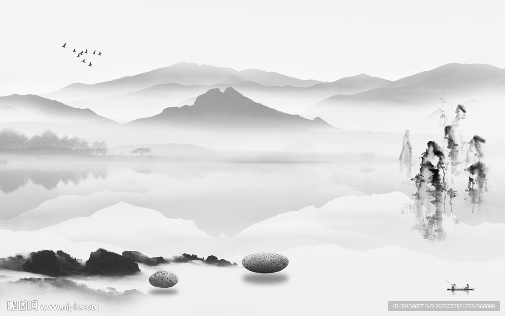 最新大气灰色山水 TIF分层