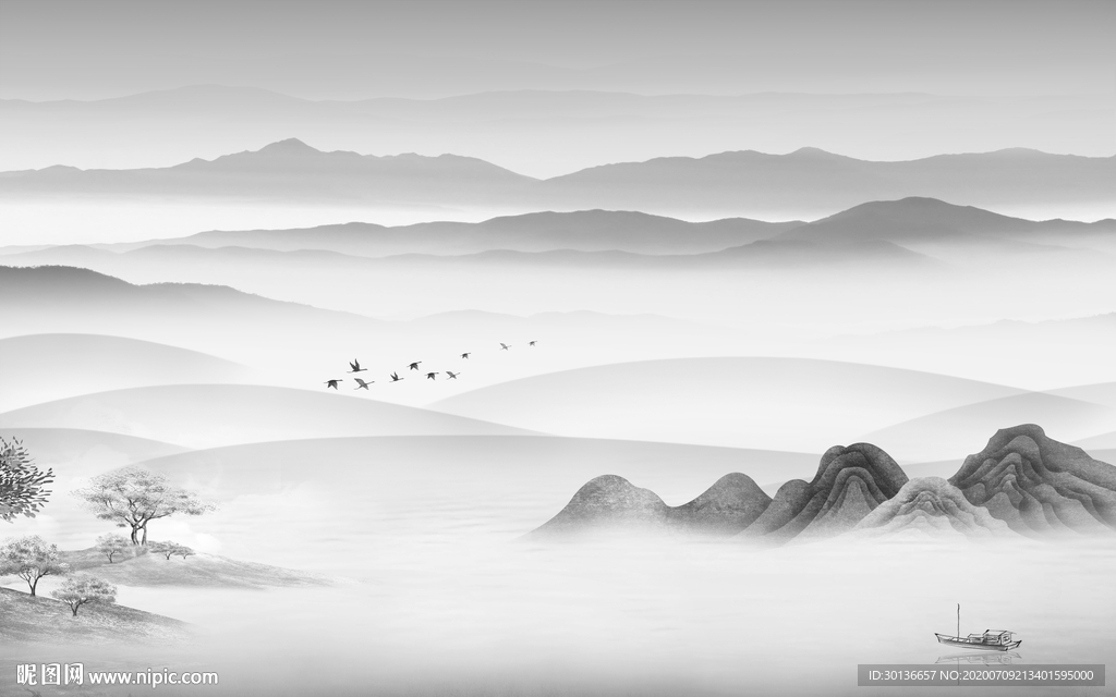 新款 中式灰色山水 TIF分层