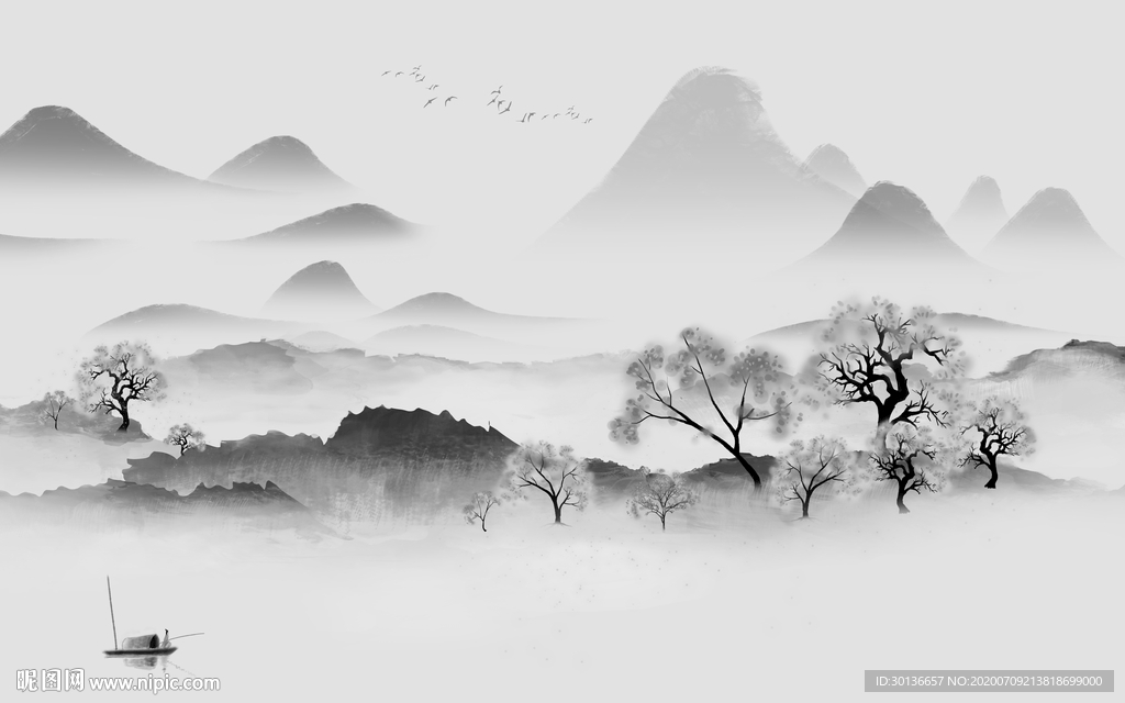 中式大气灰色山水 TIF分层