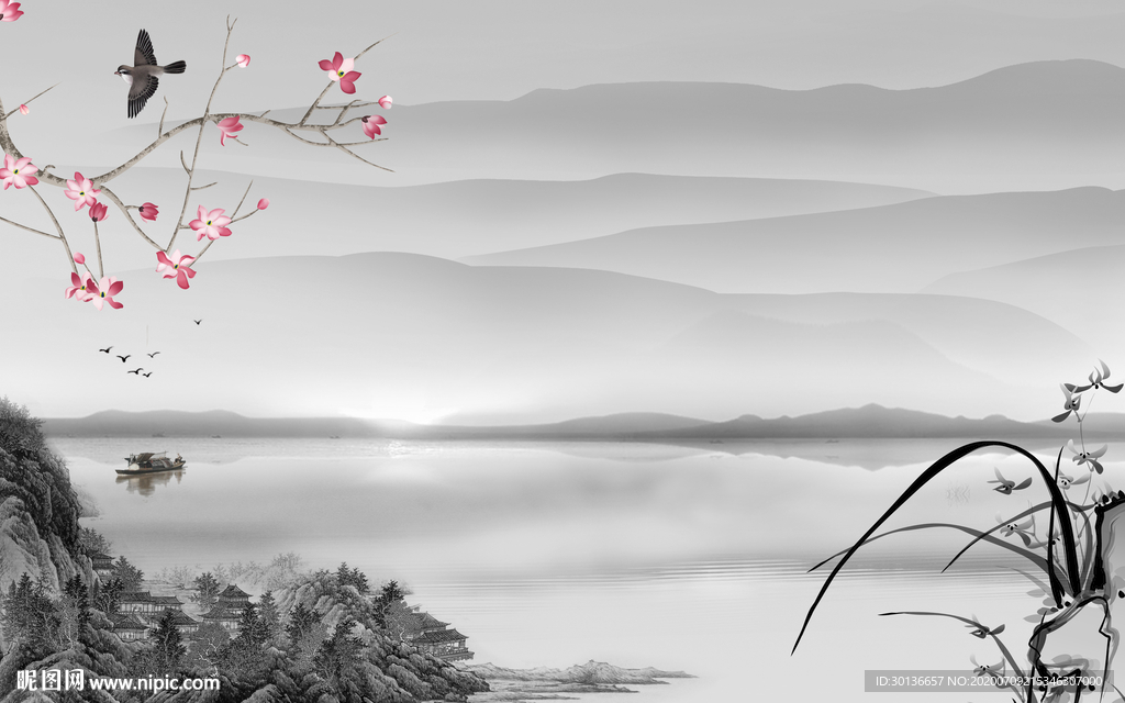 后现代中式简约山水 TIF分层