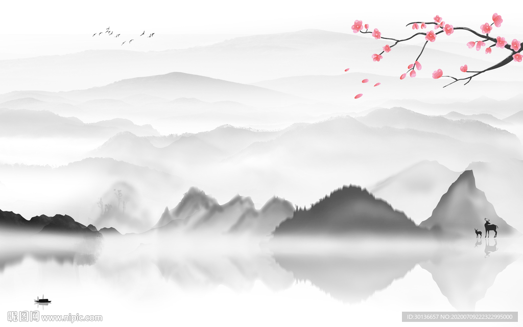 背景墙中式灰色山水 TIF分层