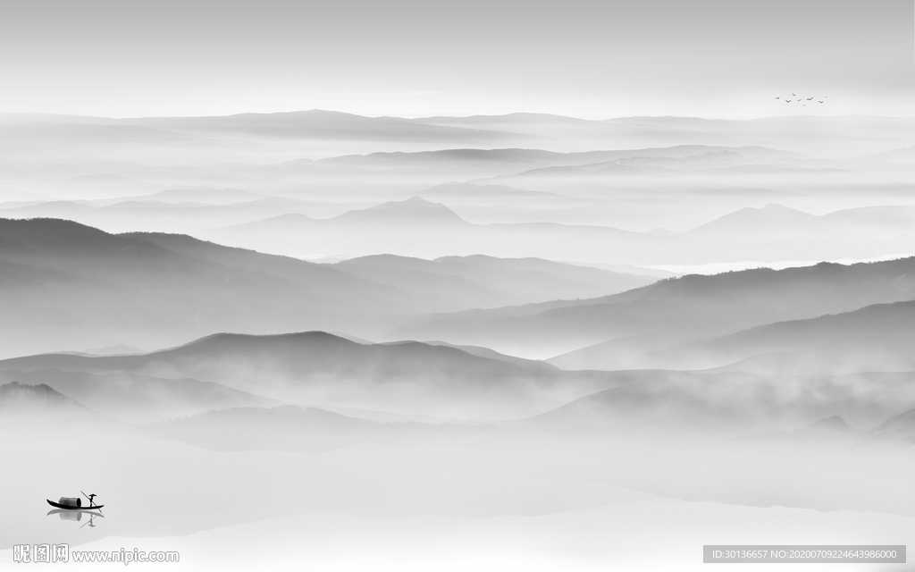 新中式山水画灰色画 TIF分层