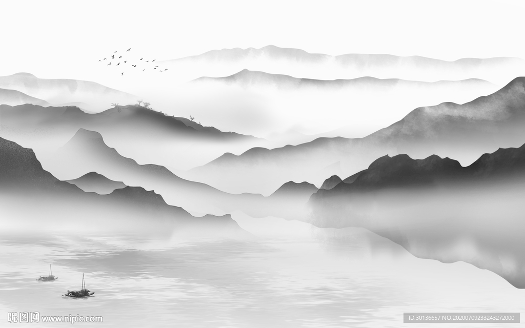 灰色中式简约山水 TIF分层