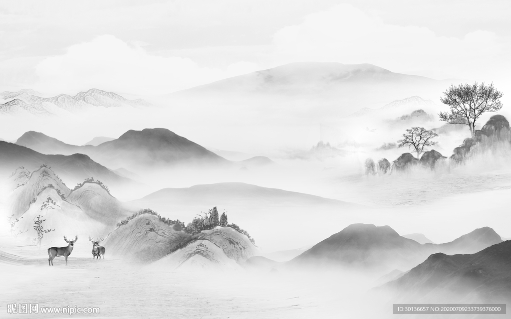 简约大气灰色山水 TIF分层