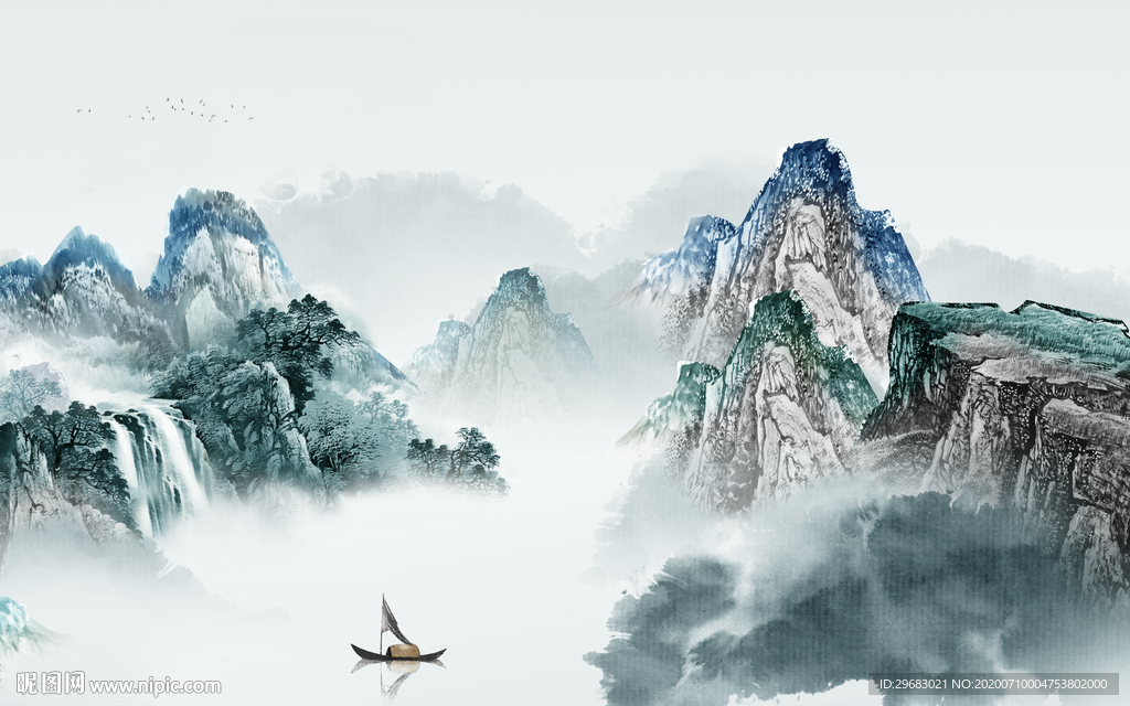 新中式超高端山水画 tif分层