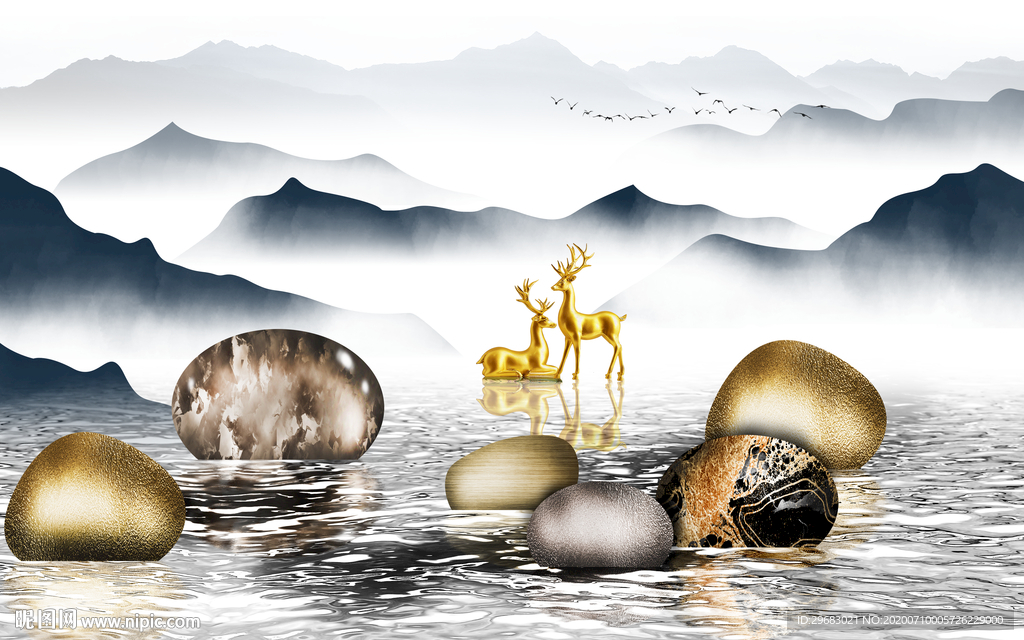 石来运转高端山水画 tif分层