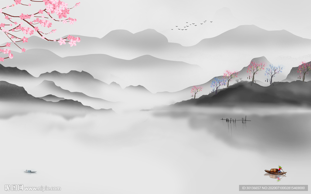 现代中式灰色山水 TIF分层