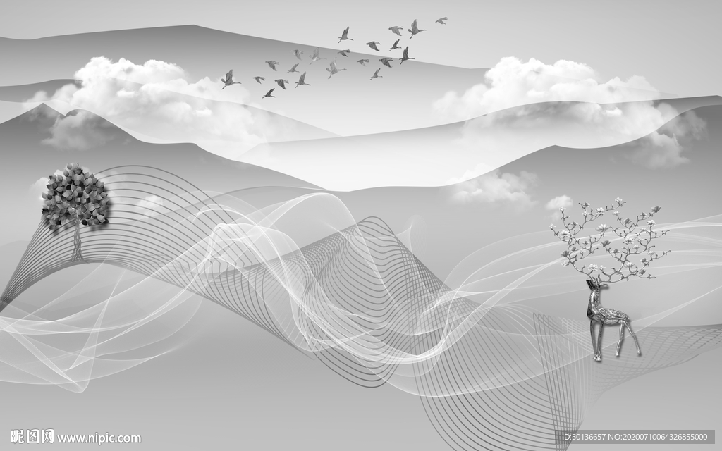 最新中式简约山水 TIF分层