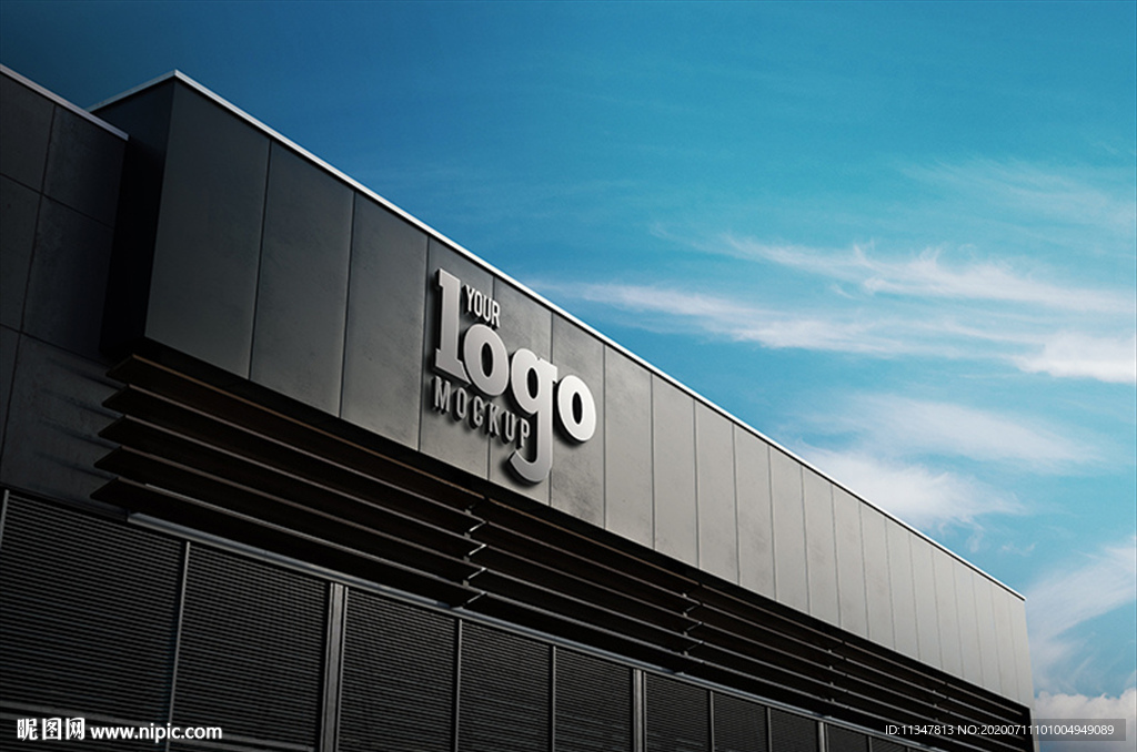 文字图标大厦建筑外墙3D样机