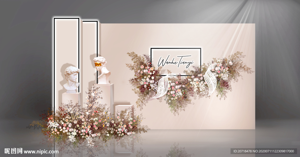 泰式香槟色婚礼合影区效果图