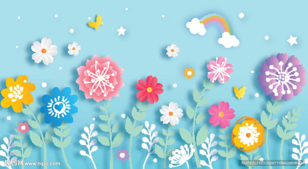 小花剪纸客厅背景墙