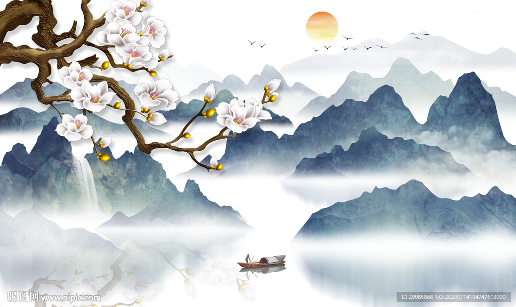 中式最新山水新画 tif分层