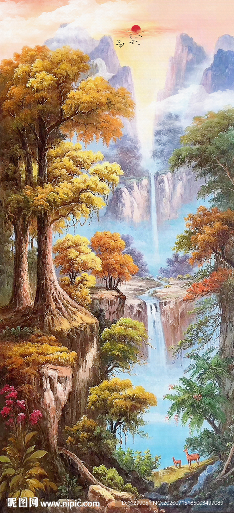 风景油画招财画