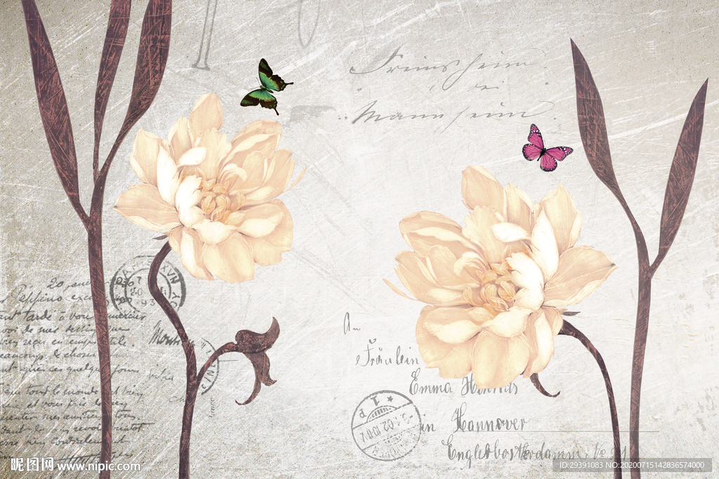 北欧富贵怀旧油画花朵