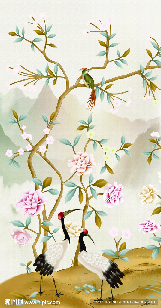 新中式花鸟玄关图