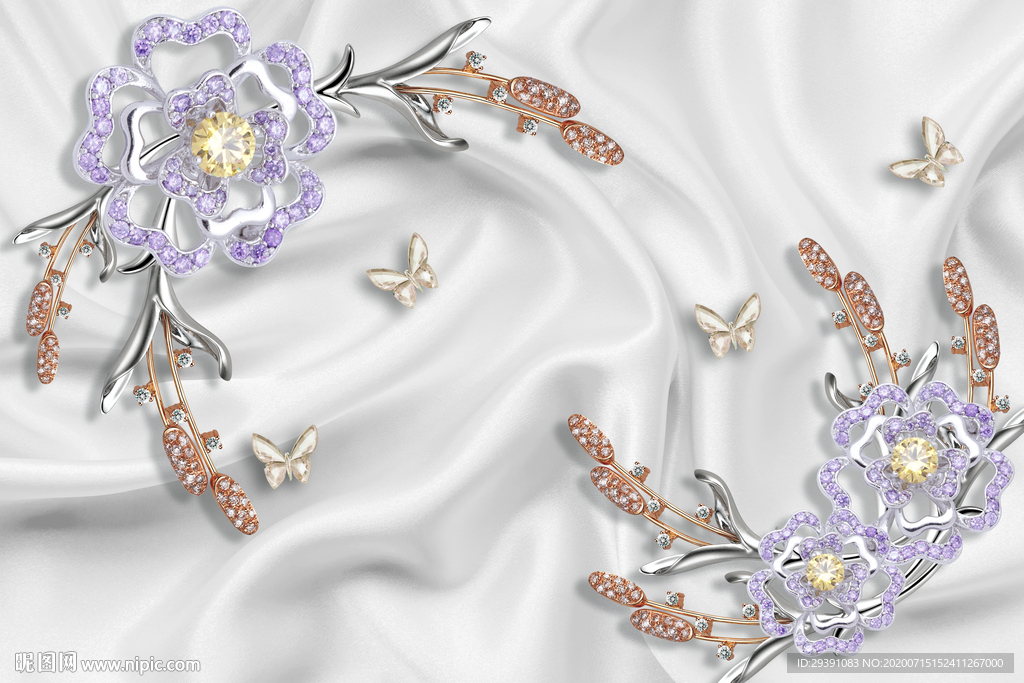 奢华珠宝丝绸玫瑰背景图片