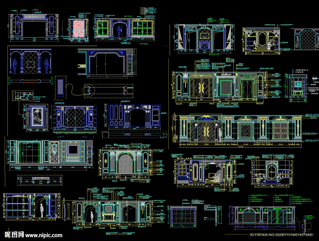 大理石背景墙cad图库