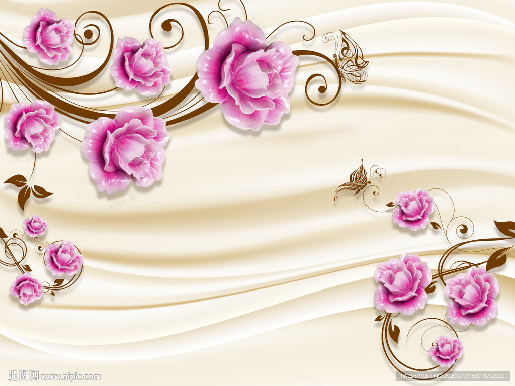 3d丝绸粉色浮雕玫瑰图片