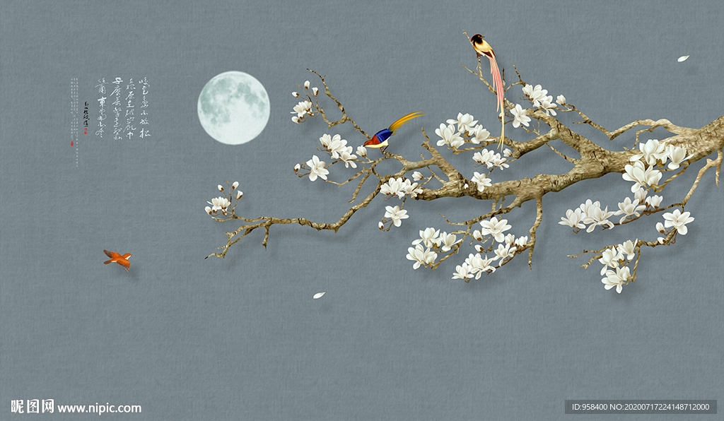 新中式 手绘花鸟工笔画