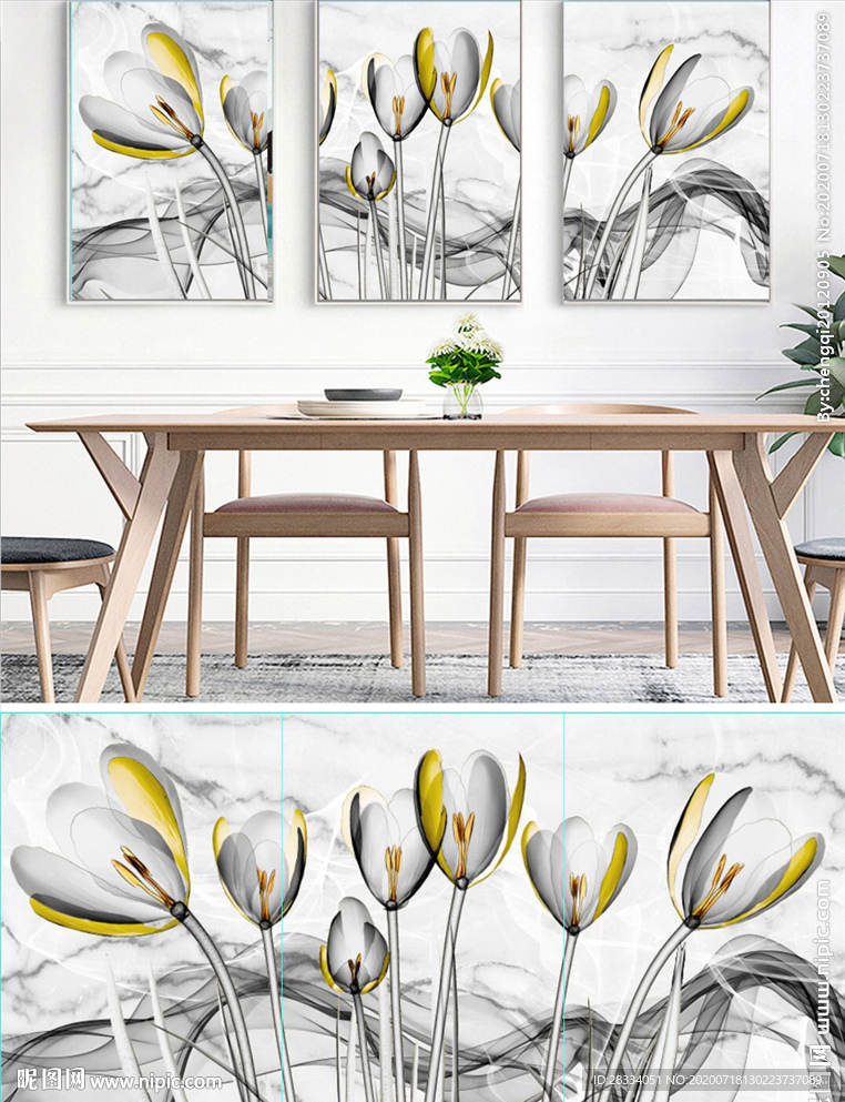 现代金色百合花装饰无框画