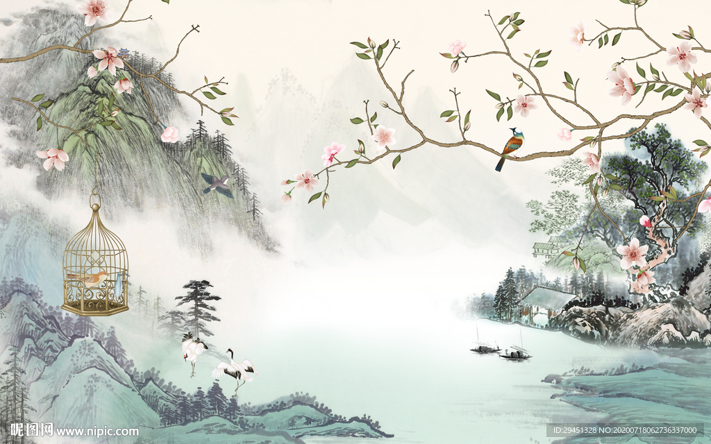 客厅意境新山水画 tif分层