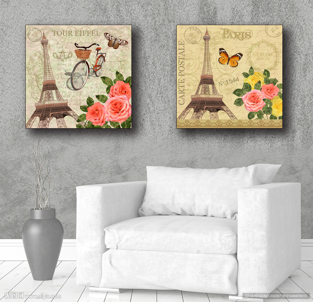 欧式复古建筑花卉装饰画金瓷画