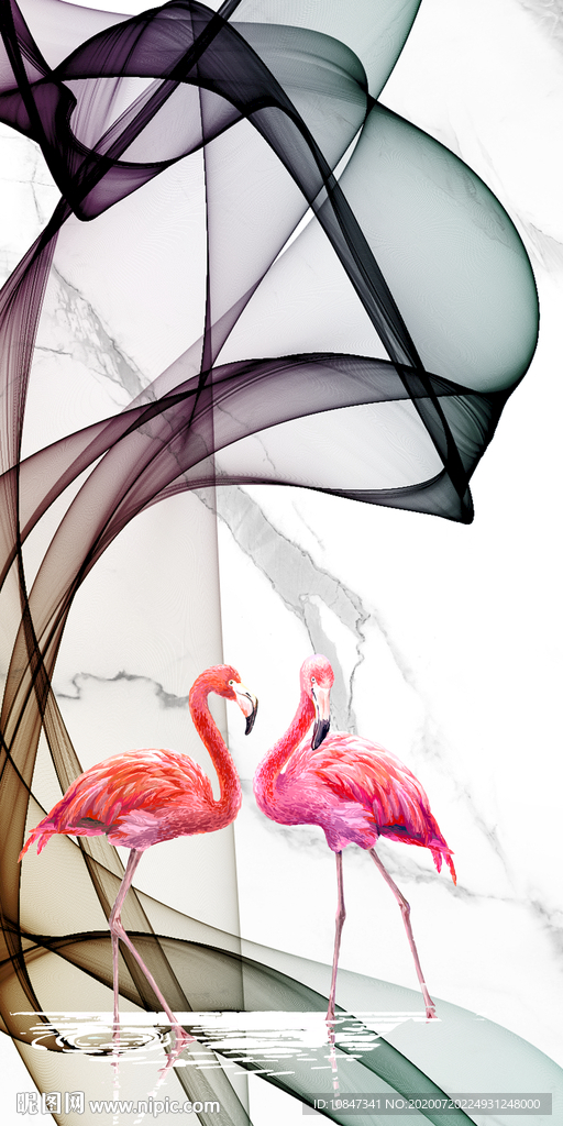 火烈鸟北欧玄关画 TIF分层