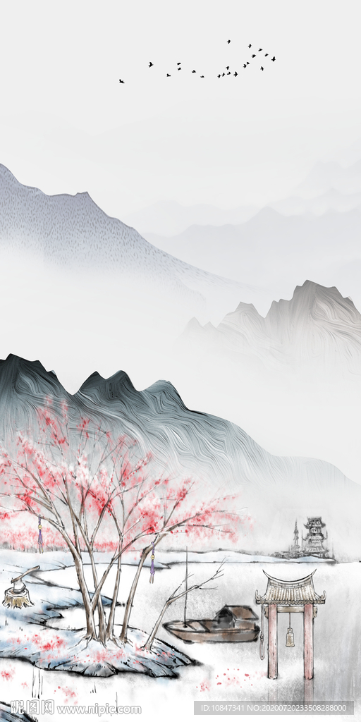 大气新山水玄关画 TIF分层