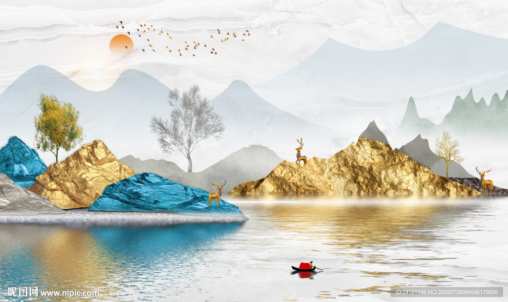 新中式金色山水