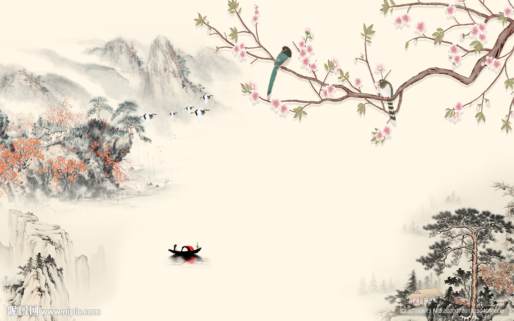 新中式新国画山水画 TIF分层