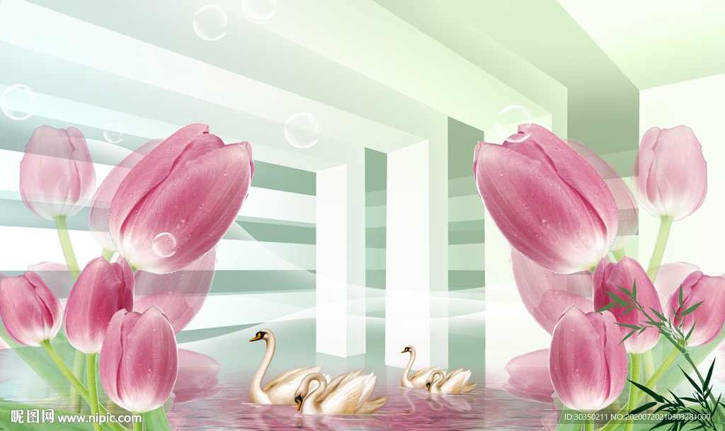 郁金香百合花电视背景墙