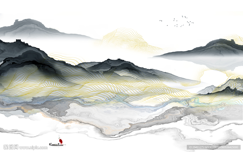 新中式轻奢山水画 tif分层