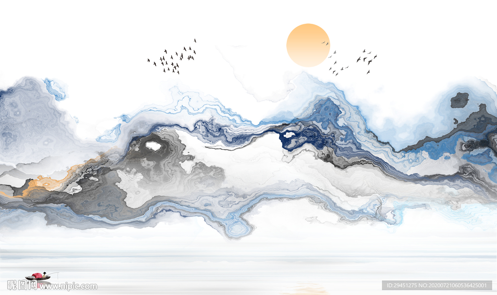 高端轻奢山水画 tif分层