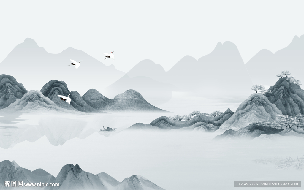 中国风轻奢山水画 tif分层