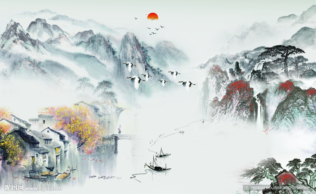 国画山水爆款画 TIF分层