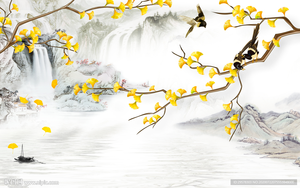 银杏山水爆款画 TIF分层