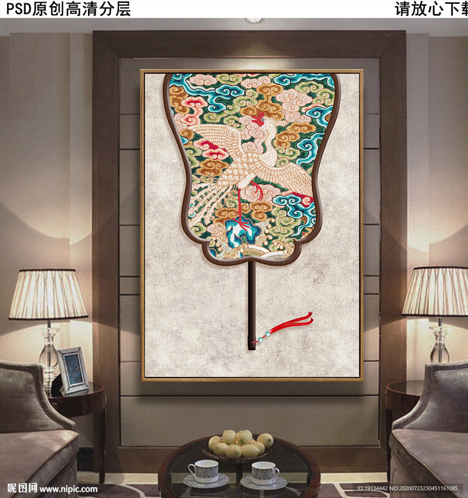 宫廷古风扇子新中式玄关画