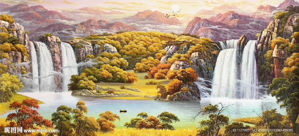 山水招财画油画