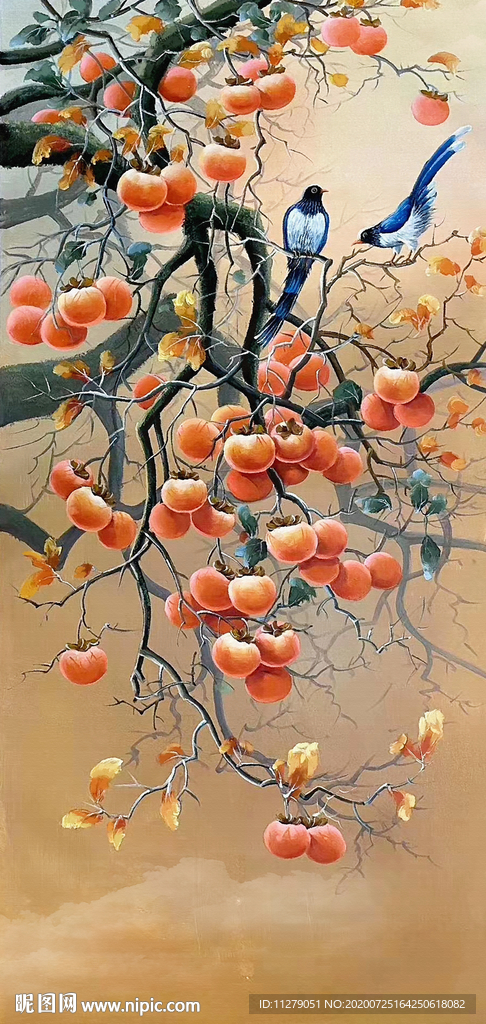 鸿运当头柿子水墨