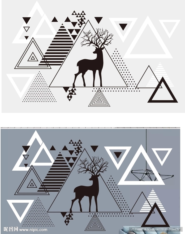 三角形几何鹿树鹿