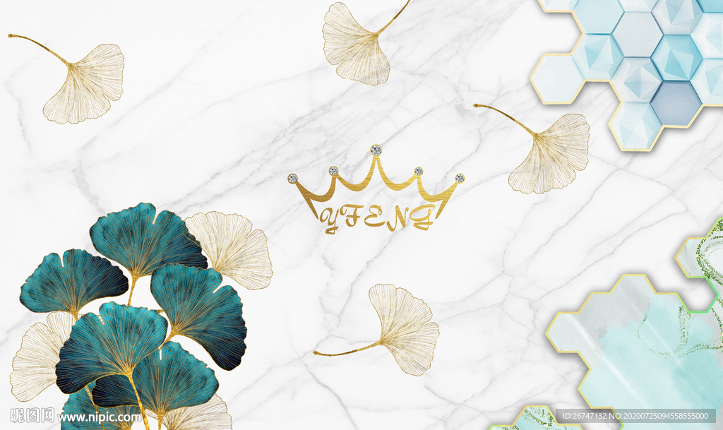 北欧大理石银杏背景墙