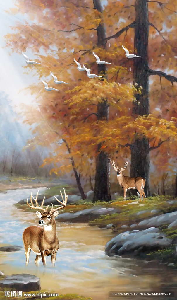 秋天树叶黄了山水画装饰画欧式