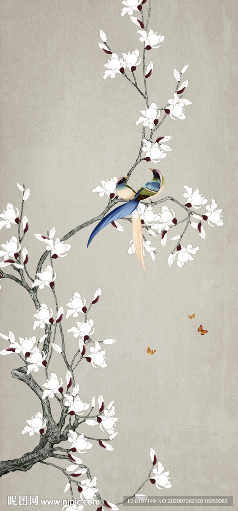 一棵花枝中式玄关装饰画