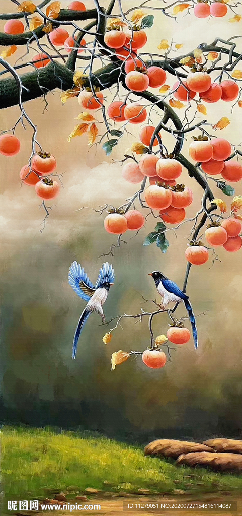 柿子事事如意油画