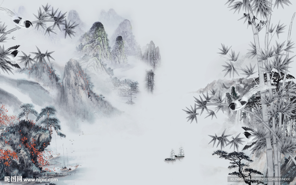 新款 山水意境画 tif分层